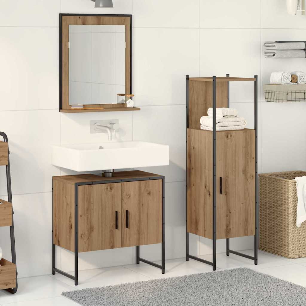 Badkamermeubelset met plank met opslag 3 pcs Bruin Bewerkt hout is nu te koop bij PeponiXL, paradijselijk wonen!