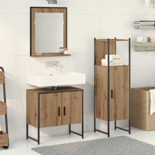 Badkamermeubelset met plank met opslag 3 pcs Bruin Bewerkt hout is nu te koop bij PeponiXL, paradijselijk wonen!