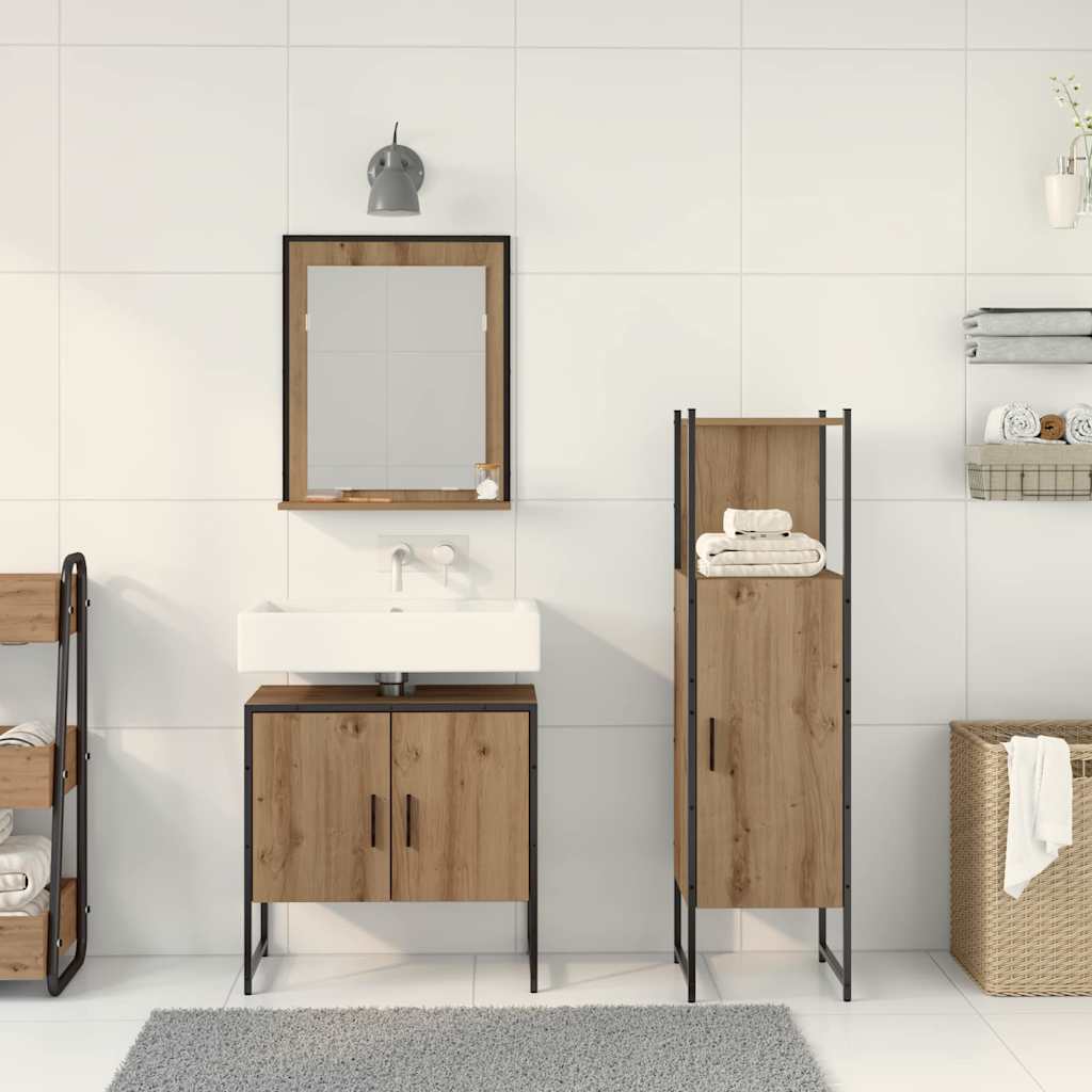 Badkamermeubelset met plank met opslag 3 pcs Bruin Bewerkt hout is nu te koop bij PeponiXL, paradijselijk wonen!