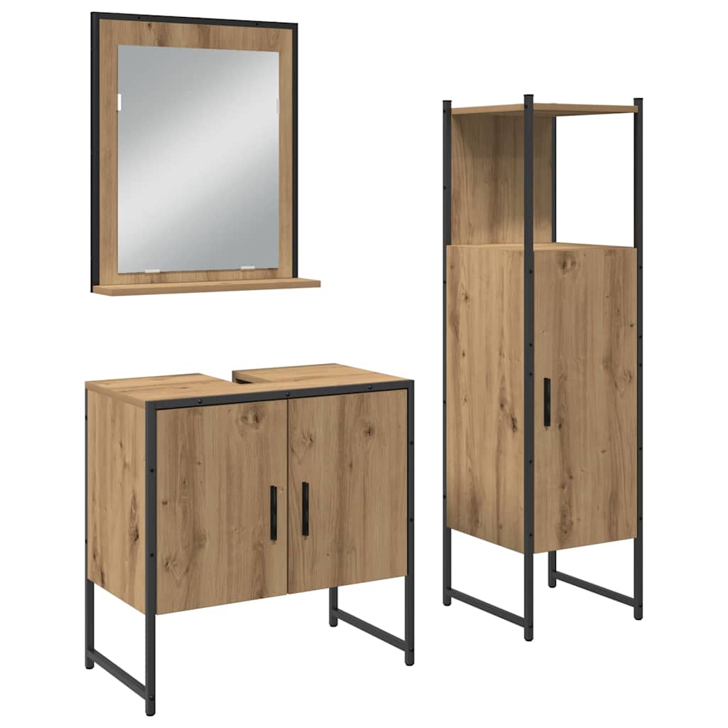 Badkamermeubelset met plank met opslag 3 pcs Bruin Bewerkt hout is nu te koop bij PeponiXL, paradijselijk wonen!
