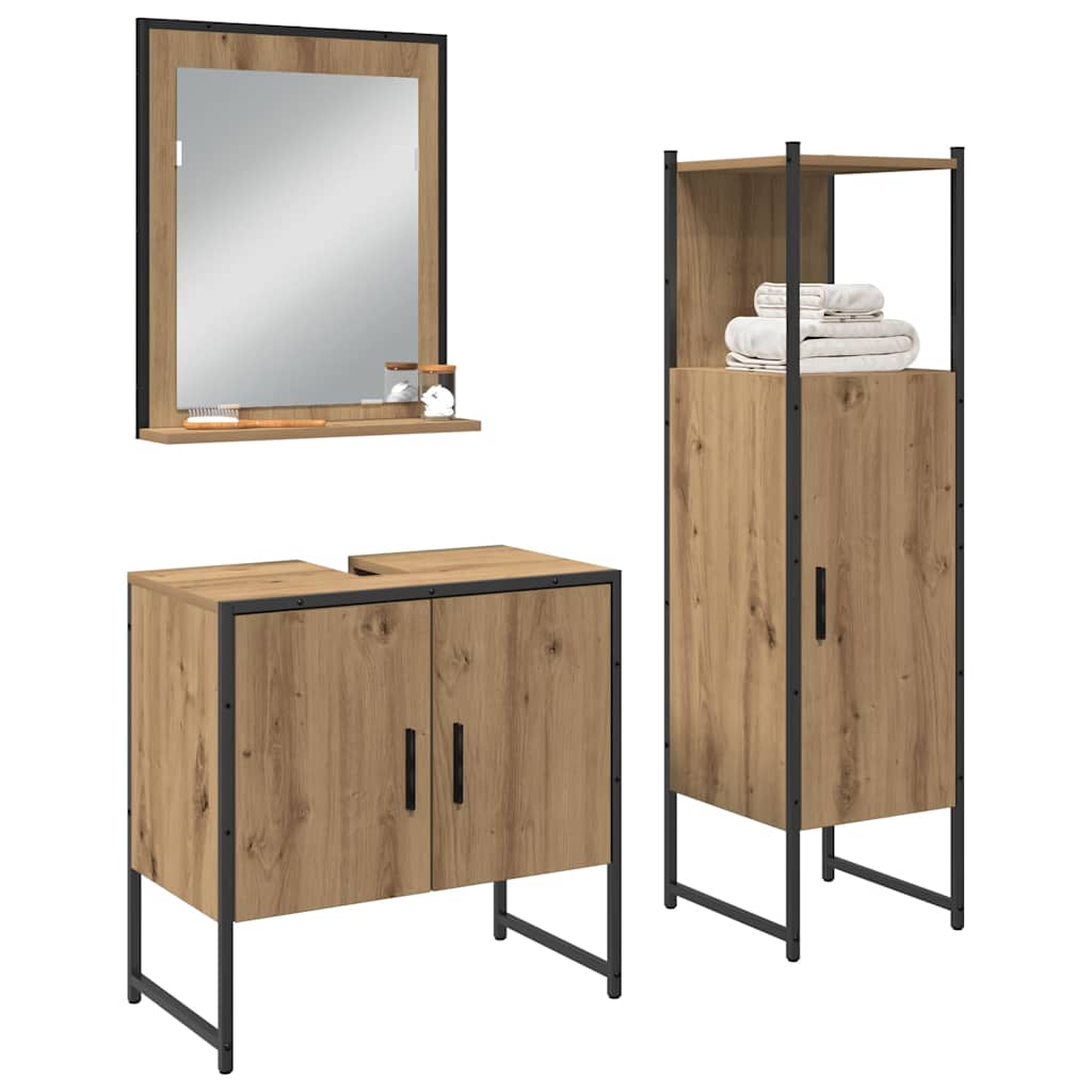 Badkamermeubelset met plank met opslag 3 pcs Bruin Bewerkt hout is nu te koop bij PeponiXL, paradijselijk wonen!