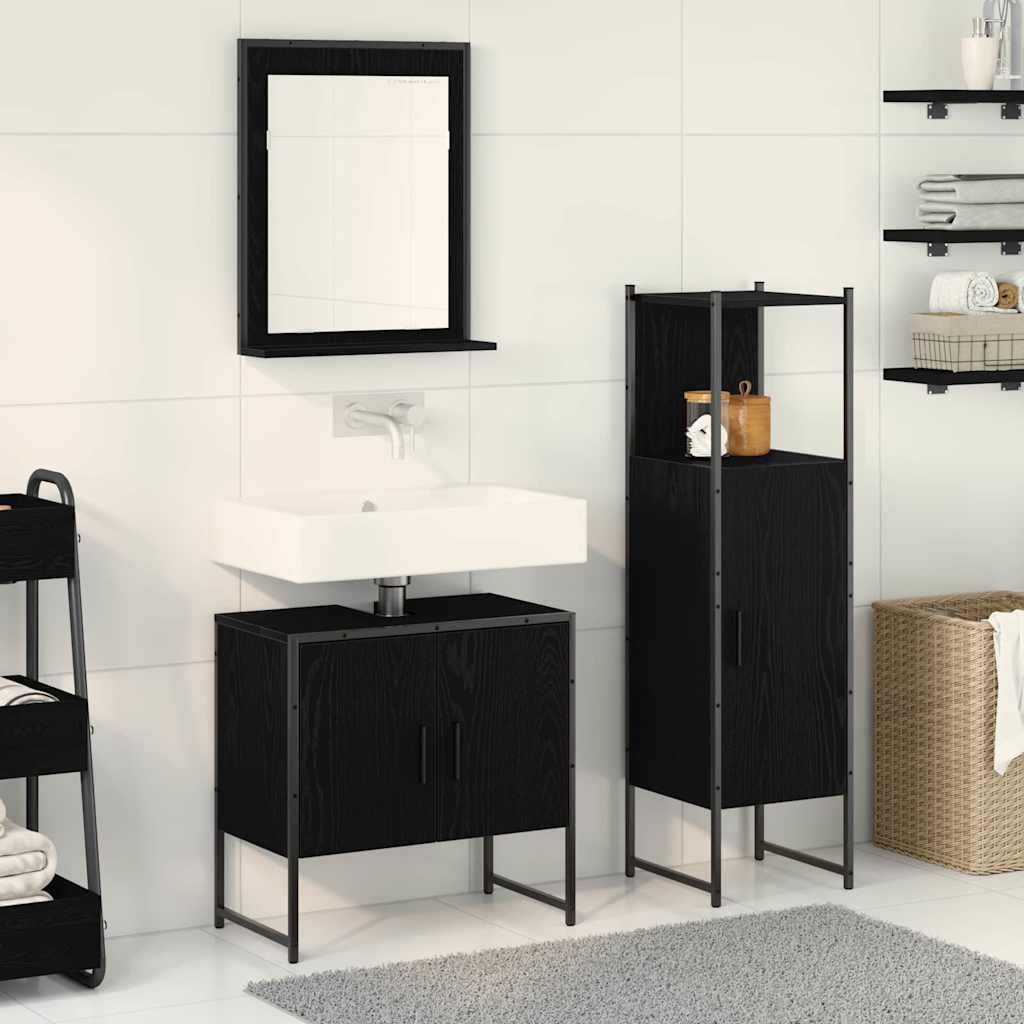 Badkamermeubelset met plank met opslag 3 pcs Zwart Bewerkt hout is nu te koop bij PeponiXL, paradijselijk wonen!