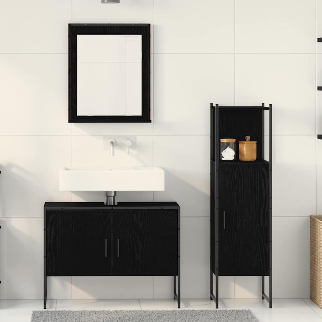 Badkamermeubelset met plank met opslag 3 pcs Zwart Bewerkt hout is nu te koop bij PeponiXL, paradijselijk wonen!