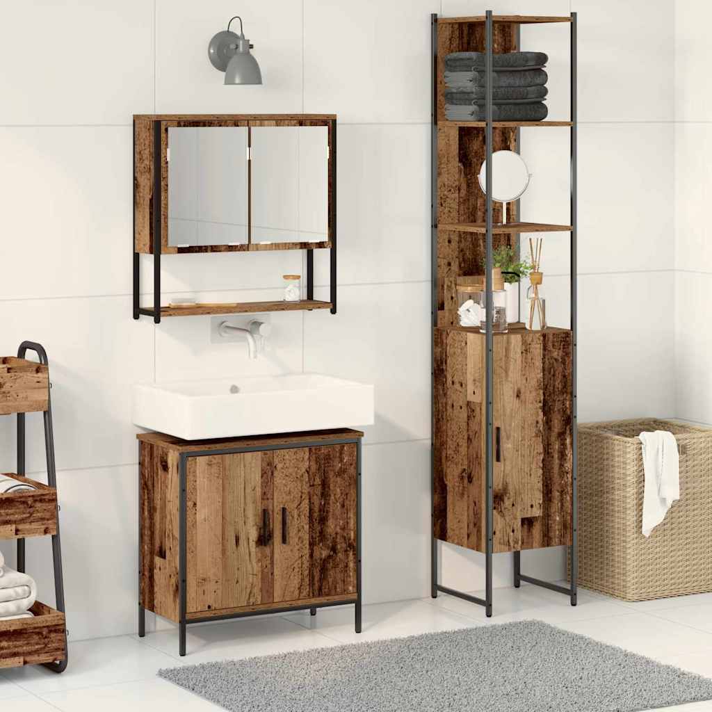 Badkamermeubelset met plank met opslag 3 pcs Bruin Bewerkt hout is nu te koop bij PeponiXL, paradijselijk wonen!