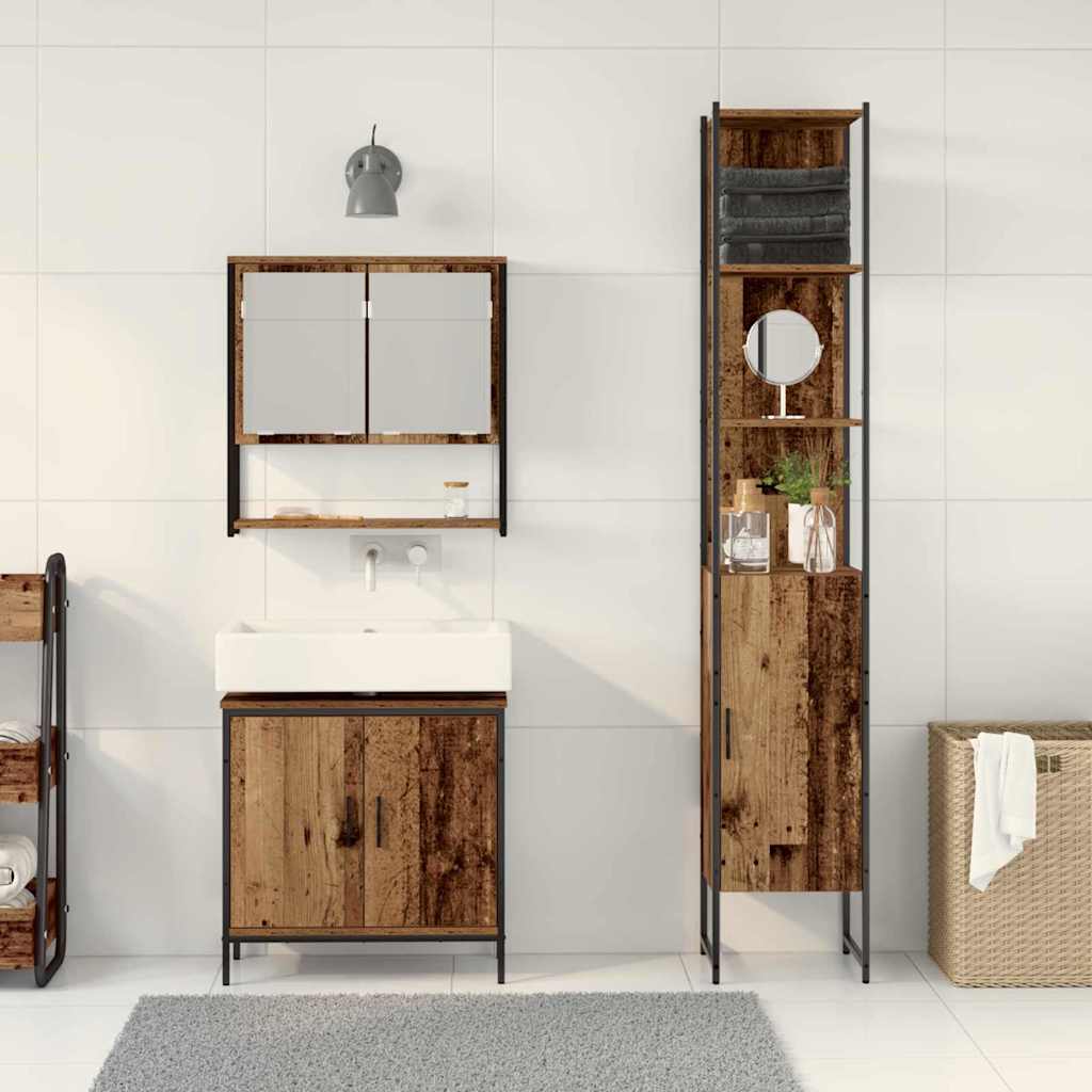 Badkamermeubelset met plank met opslag 3 pcs Bruin Bewerkt hout is nu te koop bij PeponiXL, paradijselijk wonen!