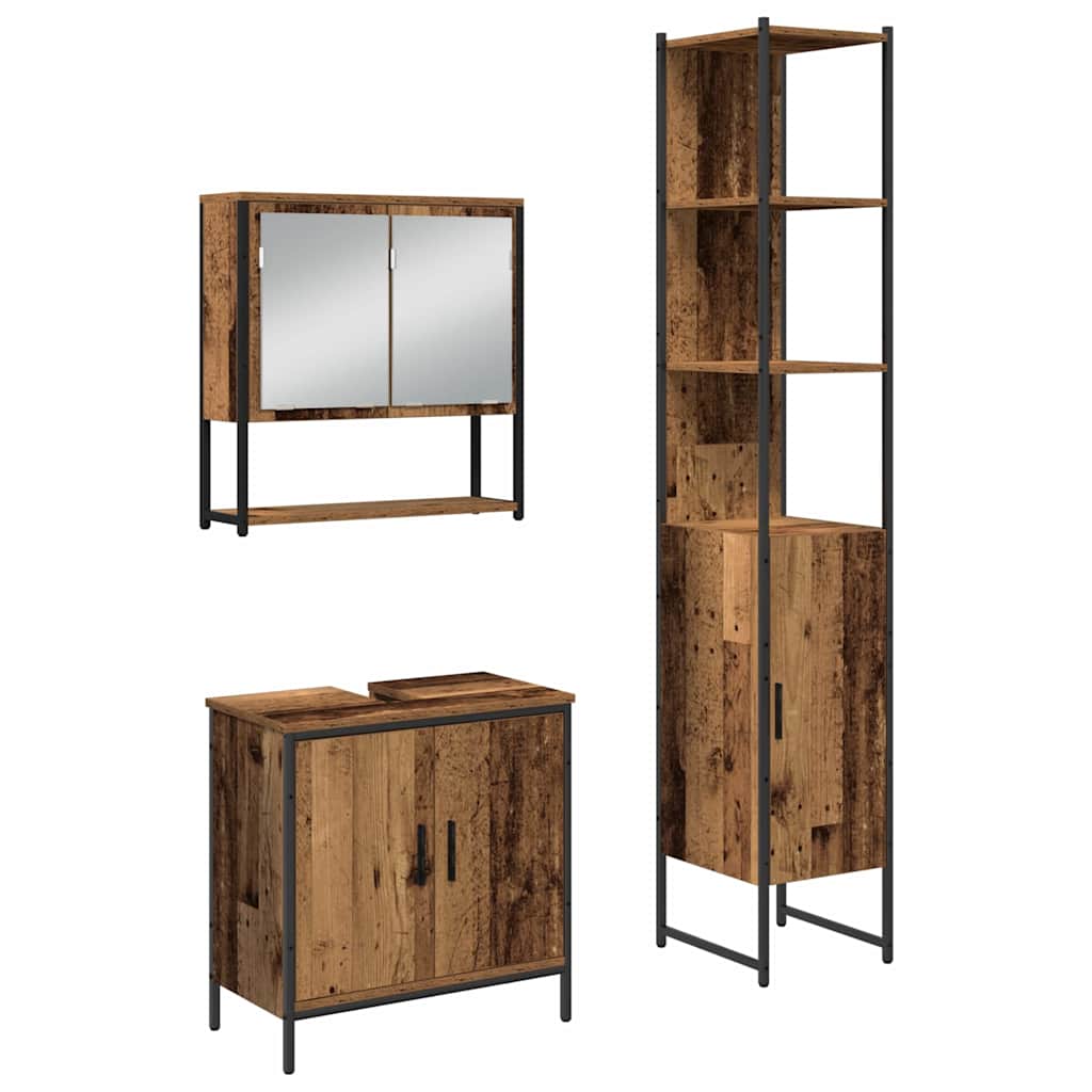 Badkamermeubelset met plank met opslag 3 pcs Bruin Bewerkt hout is nu te koop bij PeponiXL, paradijselijk wonen!