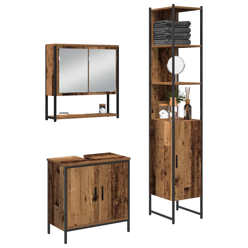 Badkamermeubelset met plank met opslag 3 pcs Bruin Bewerkt hout is nu te koop bij PeponiXL, paradijselijk wonen!