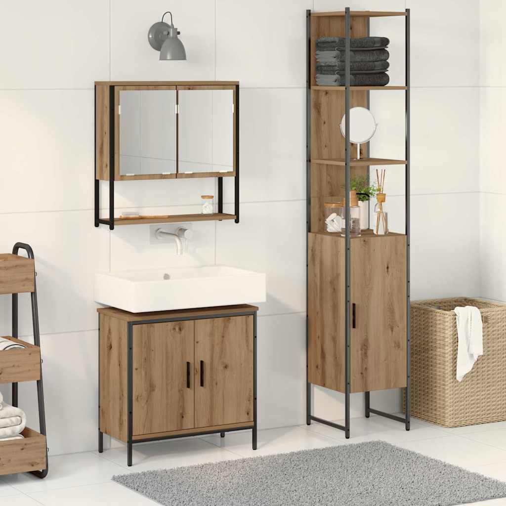 Badkamermeubelset met plank met opslag 3 pcs Bruin Bewerkt hout is nu te koop bij PeponiXL, paradijselijk wonen!