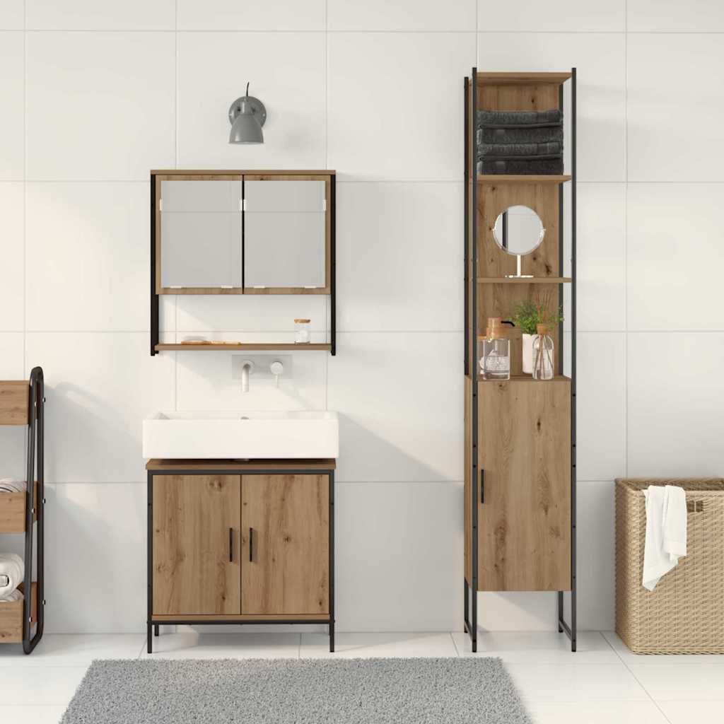 Badkamermeubelset met plank met opslag 3 pcs Bruin Bewerkt hout is nu te koop bij PeponiXL, paradijselijk wonen!