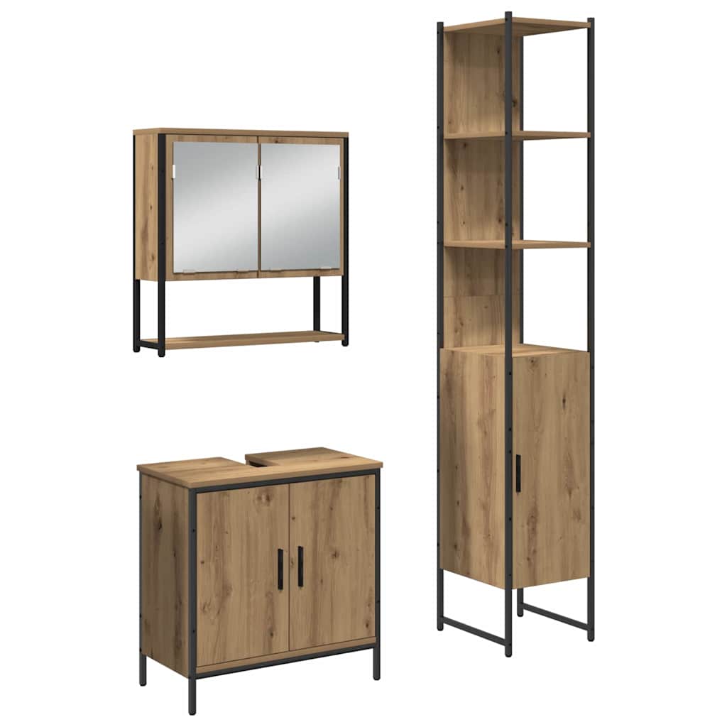 Badkamermeubelset met plank met opslag 3 pcs Bruin Bewerkt hout is nu te koop bij PeponiXL, paradijselijk wonen!