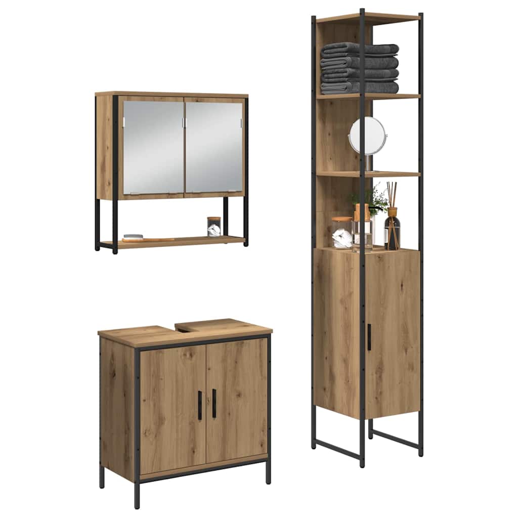 Badkamermeubelset met plank met opslag 3 pcs Bruin Bewerkt hout is nu te koop bij PeponiXL, paradijselijk wonen!