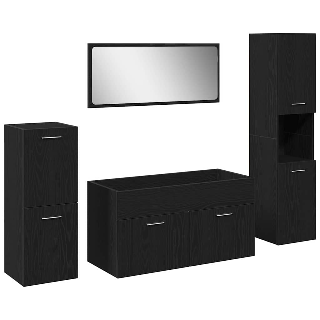 Badkamermeubelset Wandgemonteerd 4 pcs Zwart Eiken Bewerkt hout is nu te koop bij PeponiXL, paradijselijk wonen!