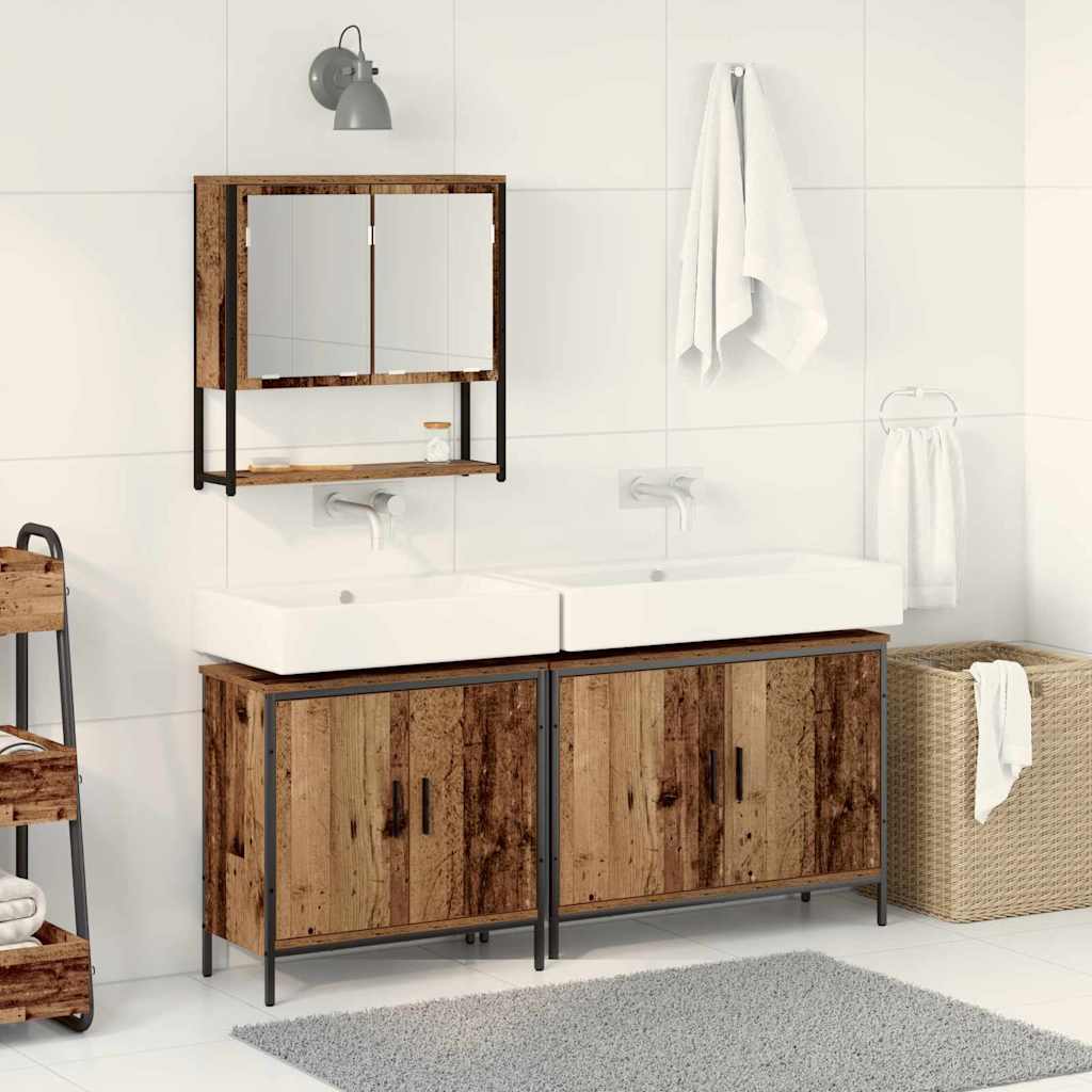 Badkamermeubelset met plank met opslag 3 pcs Bruin Bewerkt hout is nu te koop bij PeponiXL, paradijselijk wonen!