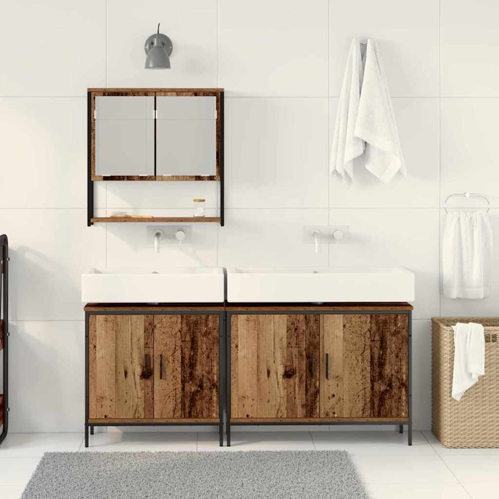 Badkamermeubelset met plank met opslag 3 pcs Bruin Bewerkt hout is nu te koop bij PeponiXL, paradijselijk wonen!