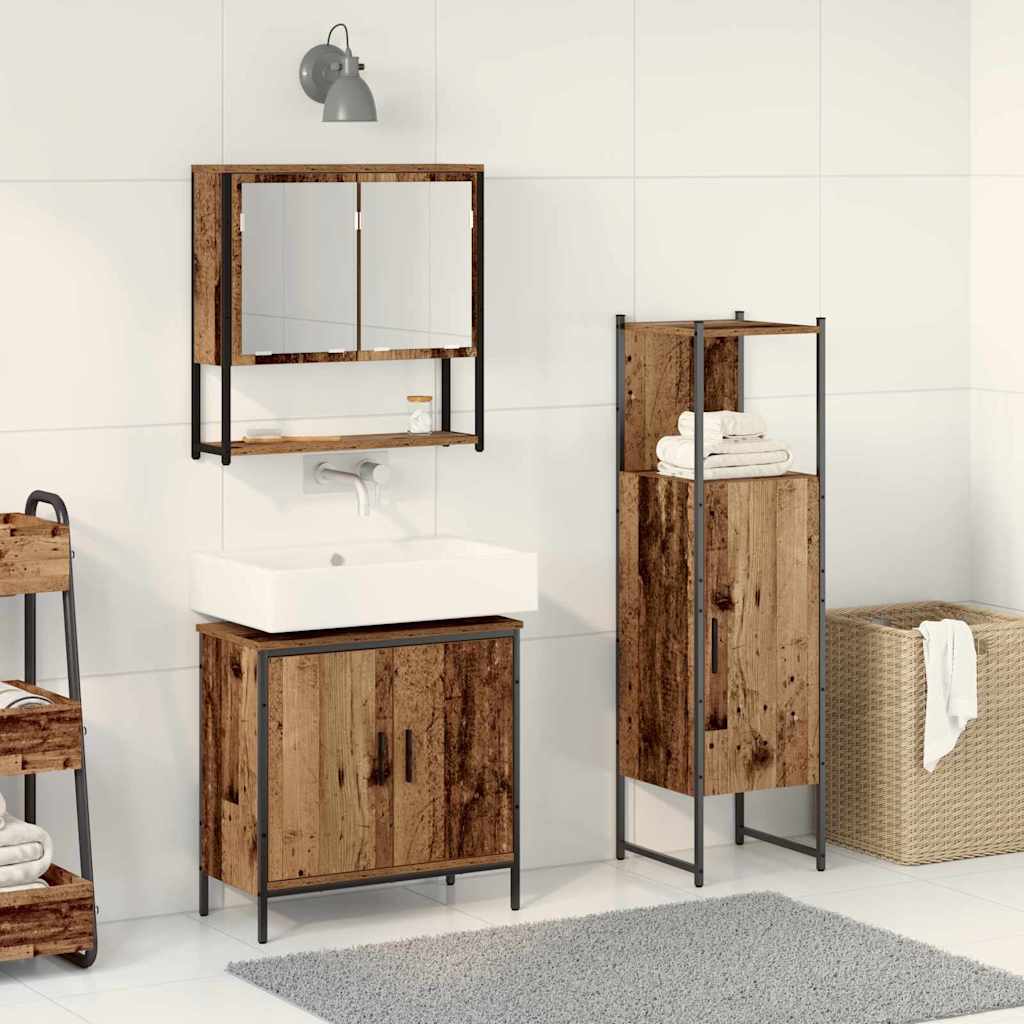 Badkamermeubelset met plank met opslag 3 pcs Bruin Bewerkt hout is nu te koop bij PeponiXL, paradijselijk wonen!