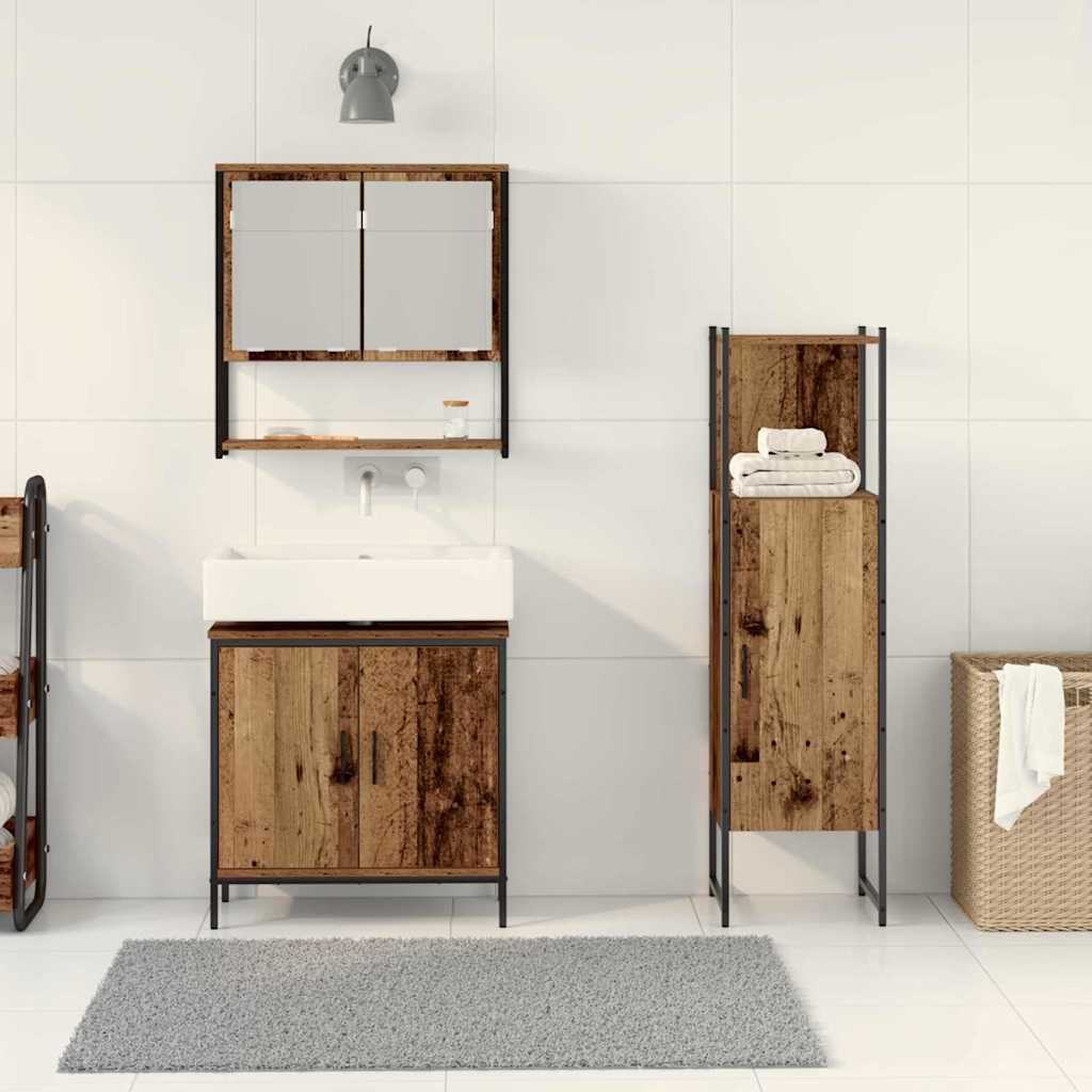 Badkamermeubelset met plank met opslag 3 pcs Bruin Bewerkt hout is nu te koop bij PeponiXL, paradijselijk wonen!