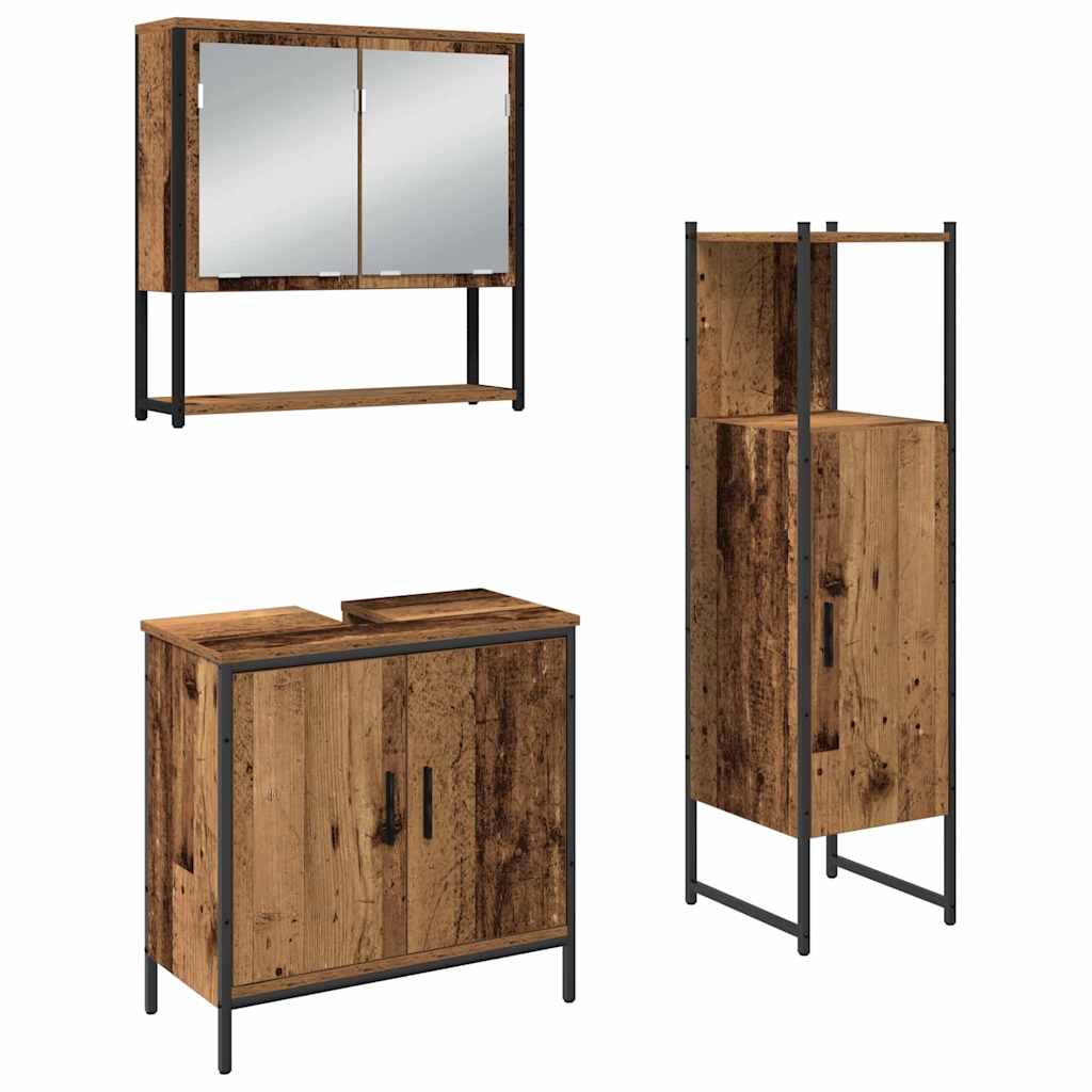 Badkamermeubelset met plank met opslag 3 pcs Bruin Bewerkt hout is nu te koop bij PeponiXL, paradijselijk wonen!