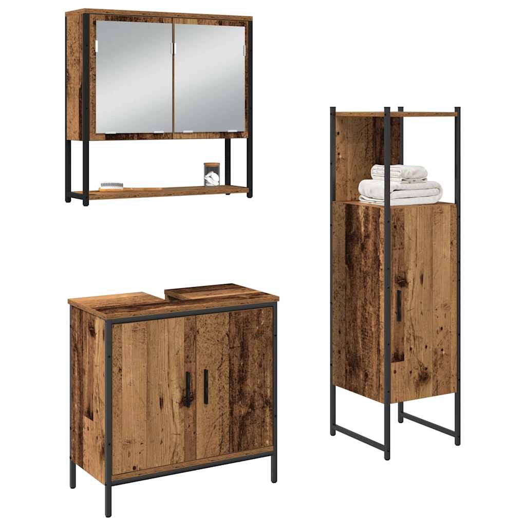 Badkamermeubelset met plank met opslag 3 pcs Bruin Bewerkt hout is nu te koop bij PeponiXL, paradijselijk wonen!