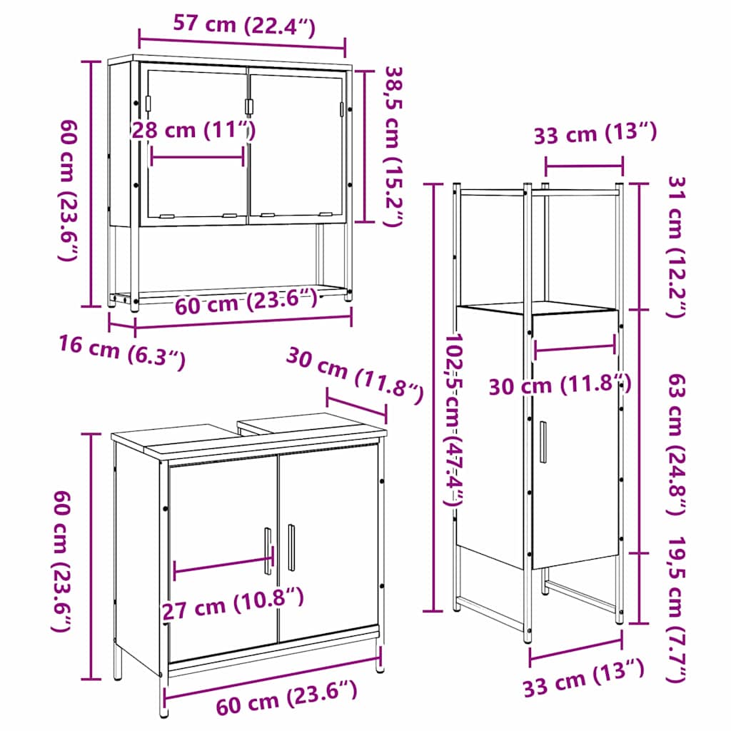 Badkamermeubelset met plank met opslag 3 pcs Bruin Bewerkt hout is nu te koop bij PeponiXL, paradijselijk wonen!