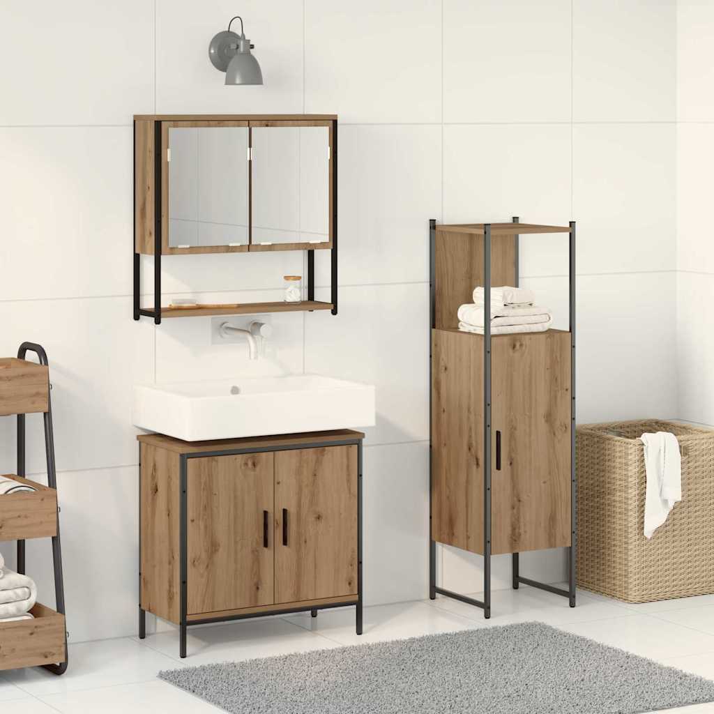 Badkamermeubelset met plank met opslag 3 pcs Bruin Bewerkt hout is nu te koop bij PeponiXL, paradijselijk wonen!