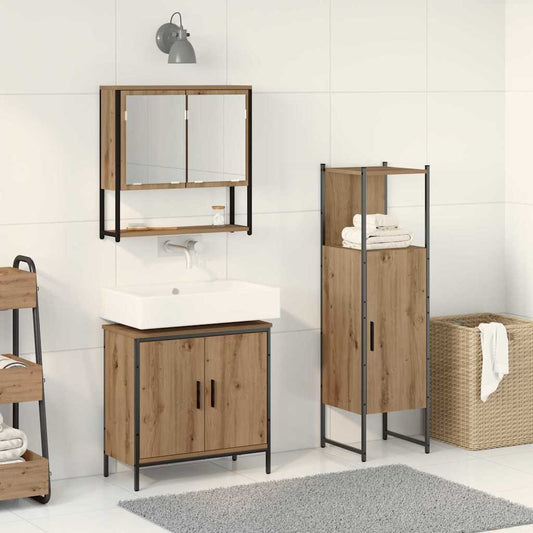 Badkamermeubelset met plank met opslag 3 pcs Bruin Bewerkt hout is nu te koop bij PeponiXL, paradijselijk wonen!