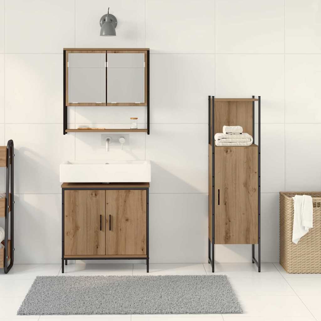 Badkamermeubelset met plank met opslag 3 pcs Bruin Bewerkt hout is nu te koop bij PeponiXL, paradijselijk wonen!