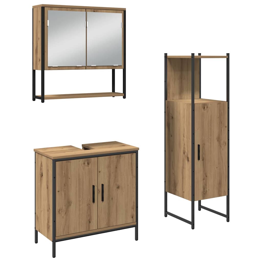 Badkamermeubelset met plank met opslag 3 pcs Bruin Bewerkt hout is nu te koop bij PeponiXL, paradijselijk wonen!