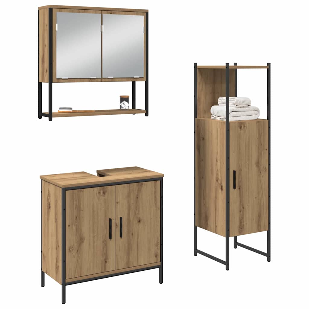 Badkamermeubelset met plank met opslag 3 pcs Bruin Bewerkt hout is nu te koop bij PeponiXL, paradijselijk wonen!