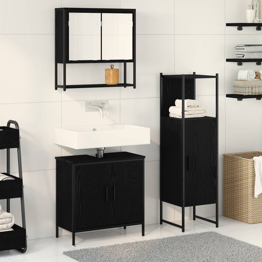 Badkamermeubelset met plank met opslag 3 pcs Zwart Bewerkt hout is nu te koop bij PeponiXL, paradijselijk wonen!