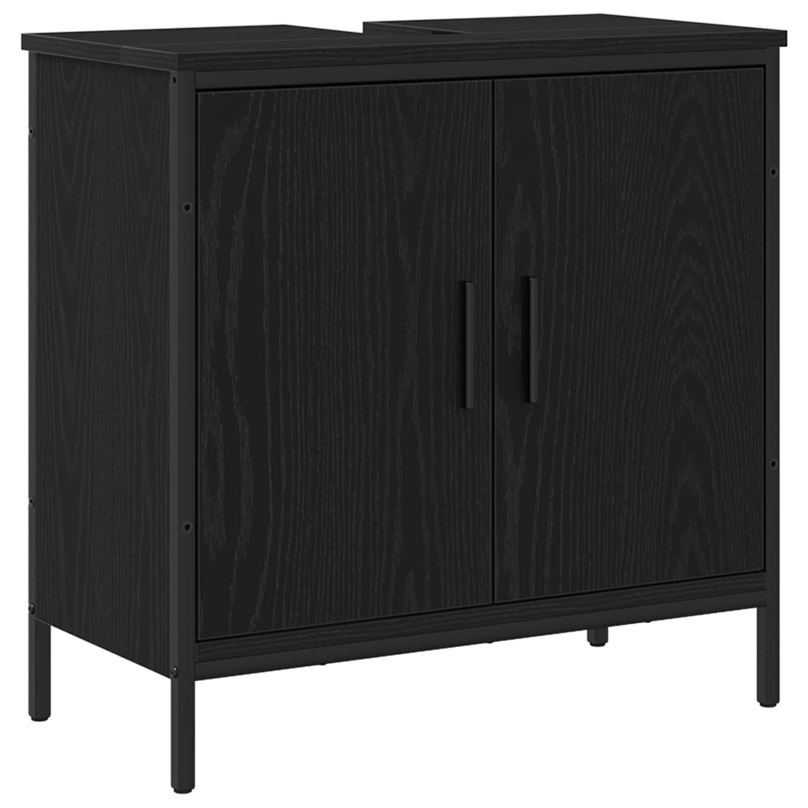 Badkamermeubelset met plank met opslag 3 pcs Zwart Bewerkt hout is nu te koop bij PeponiXL, paradijselijk wonen!