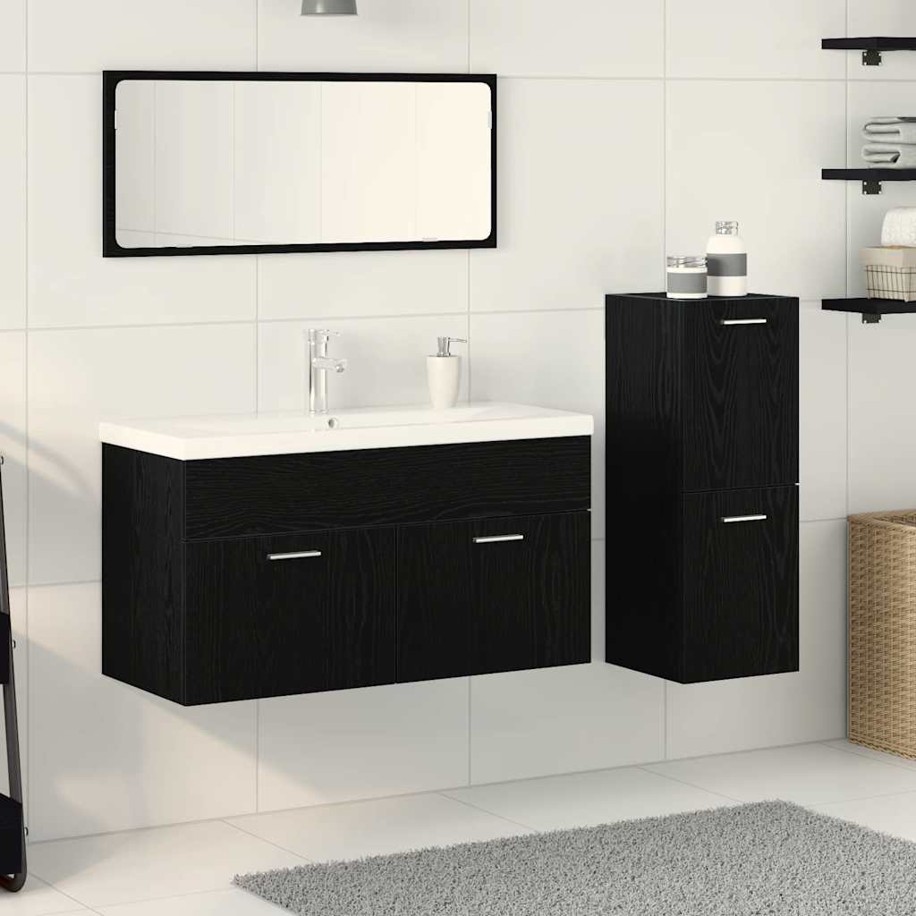 Badkamermeubelset Wandgemonteerd 4 pcs Zwart Eiken Bewerkt hout is nu te koop bij PeponiXL, paradijselijk wonen!