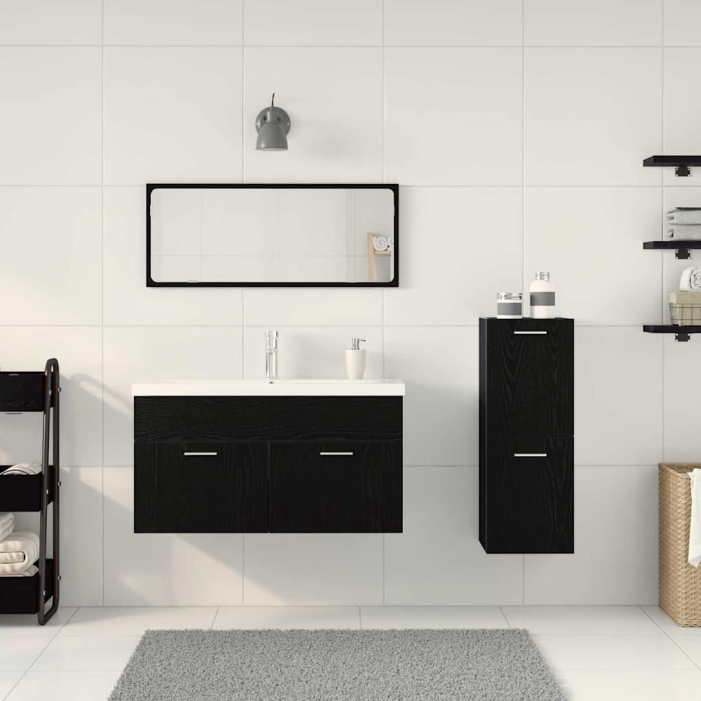 Badkamermeubelset Wandgemonteerd 4 pcs Zwart Eiken Bewerkt hout is nu te koop bij PeponiXL, paradijselijk wonen!