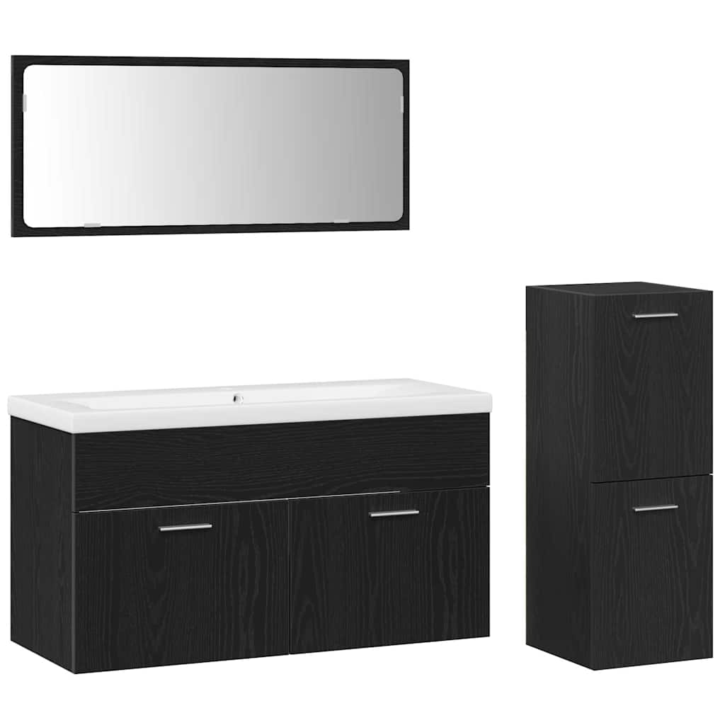 Badkamermeubelset Wandgemonteerd 4 pcs Zwart Eiken Bewerkt hout is nu te koop bij PeponiXL, paradijselijk wonen!