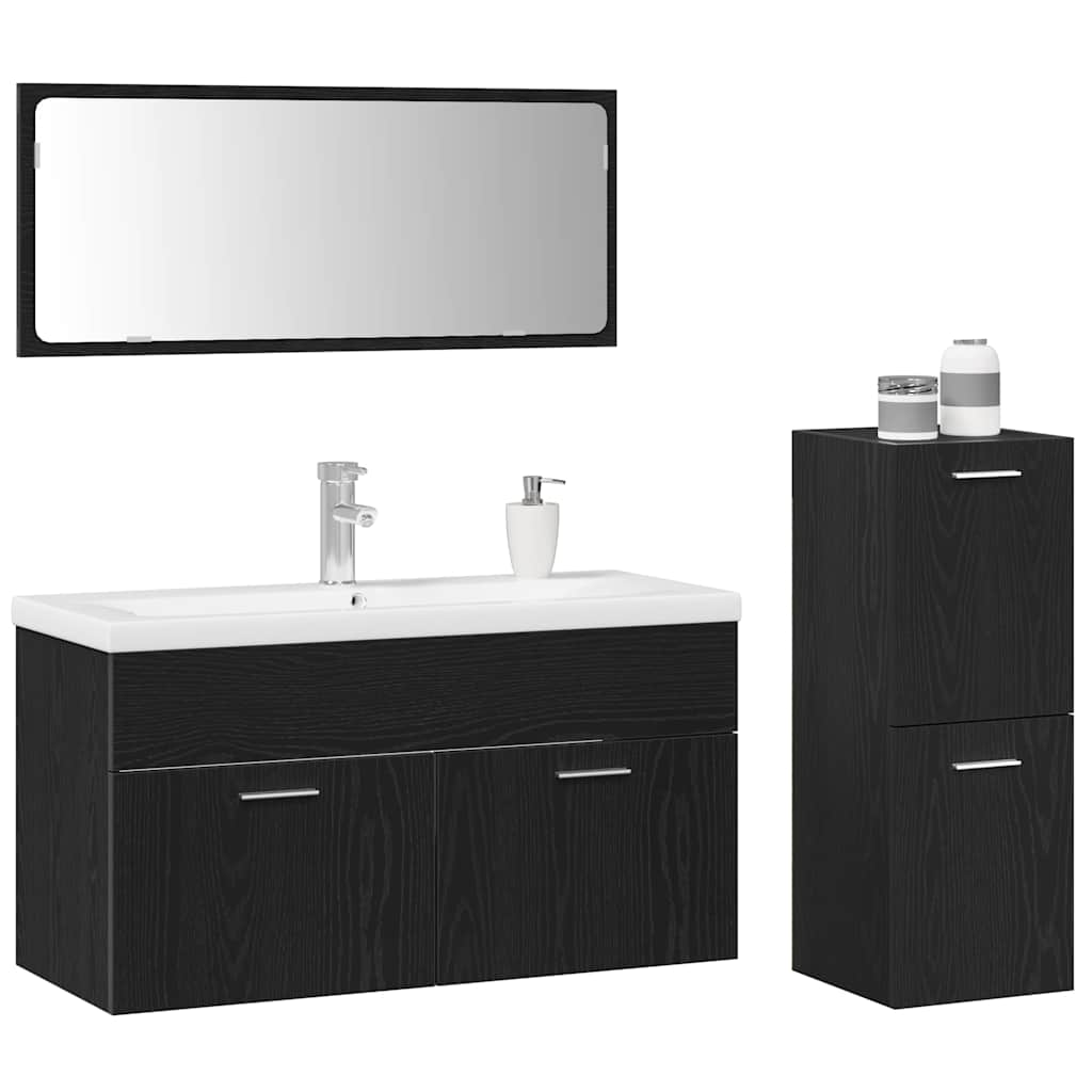 Badkamermeubelset Wandgemonteerd 4 pcs Zwart Eiken Bewerkt hout is nu te koop bij PeponiXL, paradijselijk wonen!