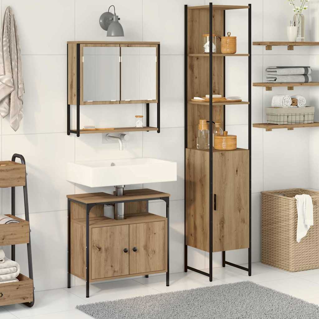 Badkamermeubelset met plank 3 pcs Artisan Eiken Bewerkt hout is nu te koop bij PeponiXL, paradijselijk wonen!