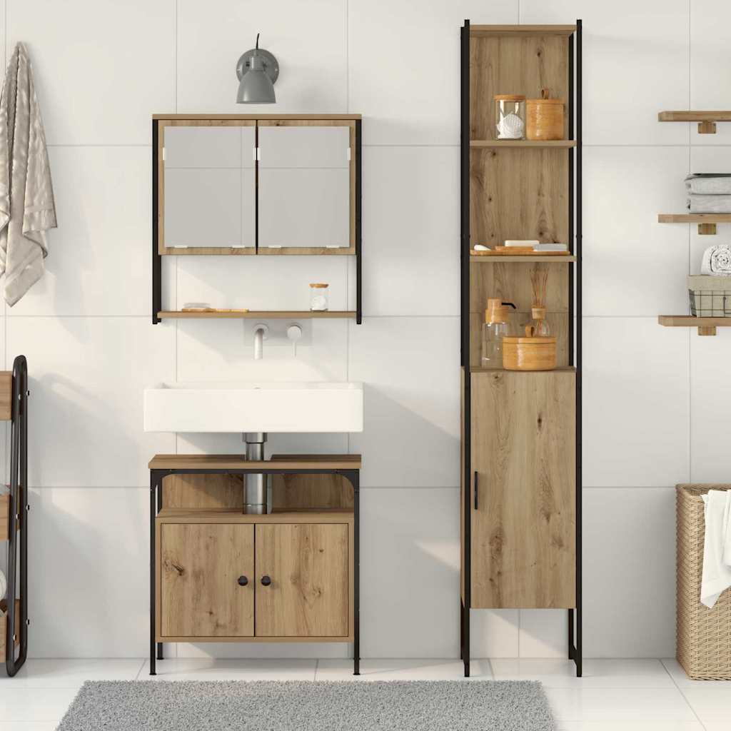 Badkamermeubelset met plank 3 pcs Artisan Eiken Bewerkt hout is nu te koop bij PeponiXL, paradijselijk wonen!