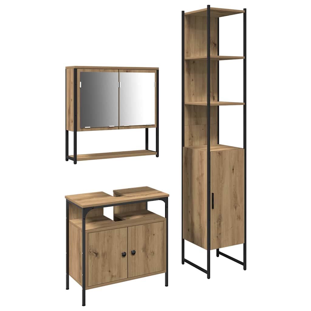 Badkamermeubelset met plank 3 pcs Artisan Eiken Bewerkt hout is nu te koop bij PeponiXL, paradijselijk wonen!