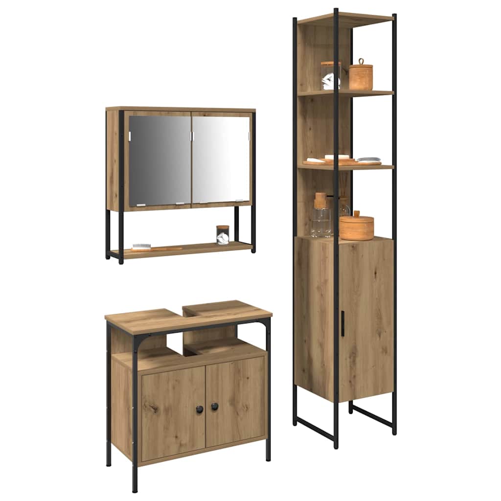 Badkamermeubelset met plank 3 pcs Artisan Eiken Bewerkt hout is nu te koop bij PeponiXL, paradijselijk wonen!