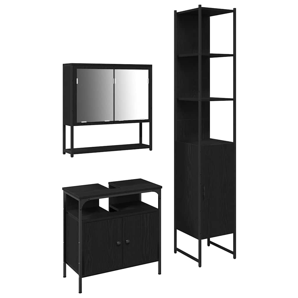 Badkamermeubelset met plank 3 pcs Zwart Eiken Bewerkt hout is nu te koop bij PeponiXL, paradijselijk wonen!