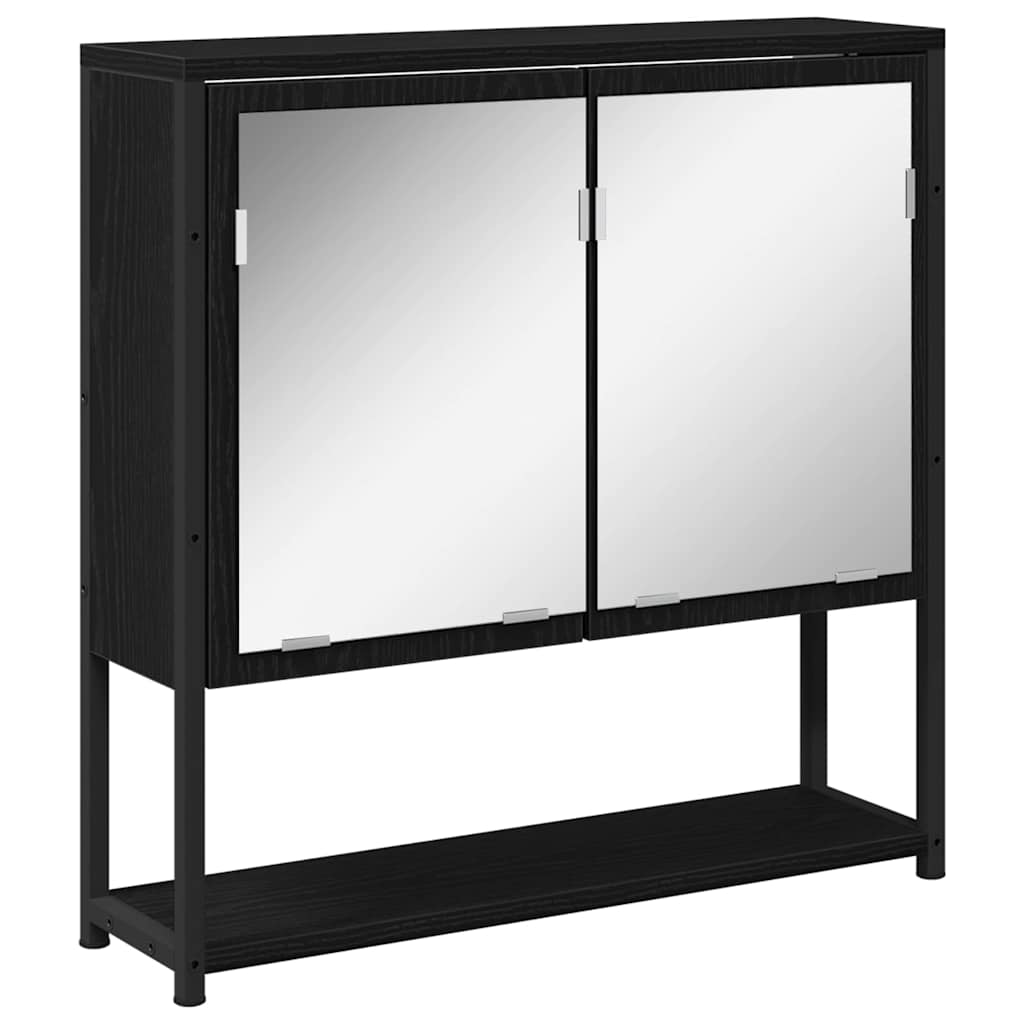 Badkamermeubelset met plank 3 pcs Zwart Eiken Bewerkt hout is nu te koop bij PeponiXL, paradijselijk wonen!