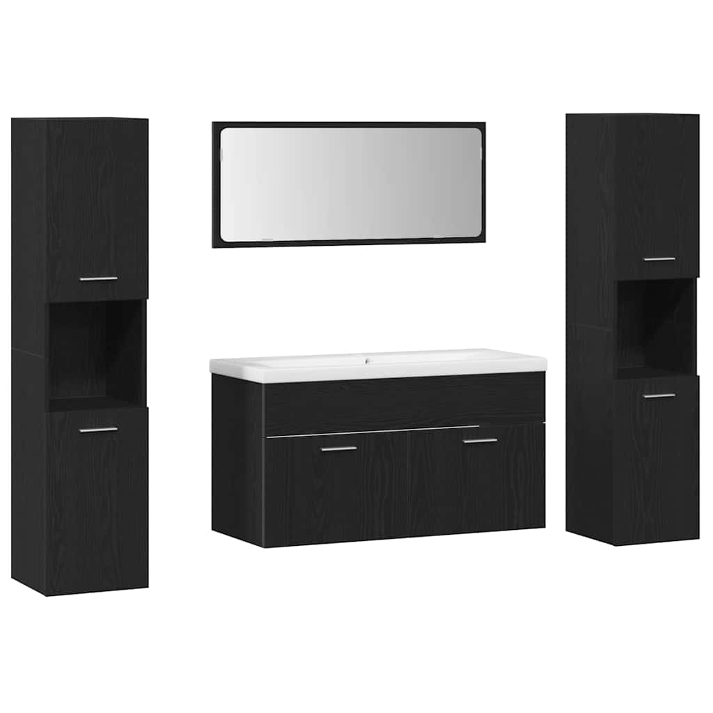 Badkamermeubelset met plank 4 pcs Zwart Eiken Bewerkt hout is nu te koop bij PeponiXL, paradijselijk wonen!