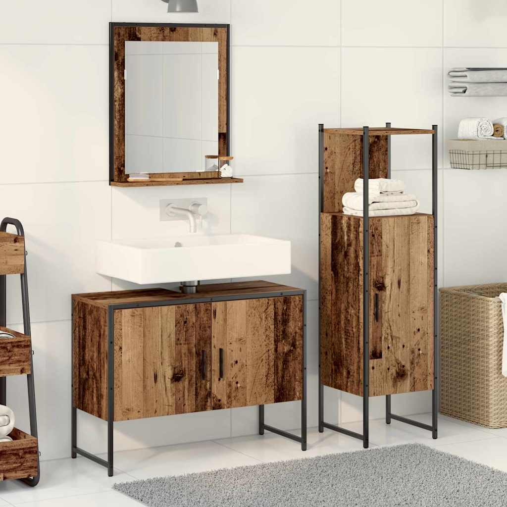 Badkamermeubelset met plank met opslag 3 pcs Bruin Bewerkt hout is nu te koop bij PeponiXL, paradijselijk wonen!
