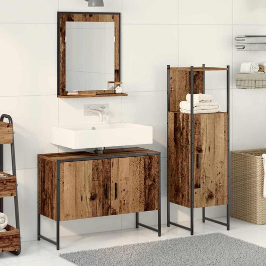Badkamermeubelset met plank met opslag 3 pcs Bruin Bewerkt hout is nu te koop bij PeponiXL, paradijselijk wonen!