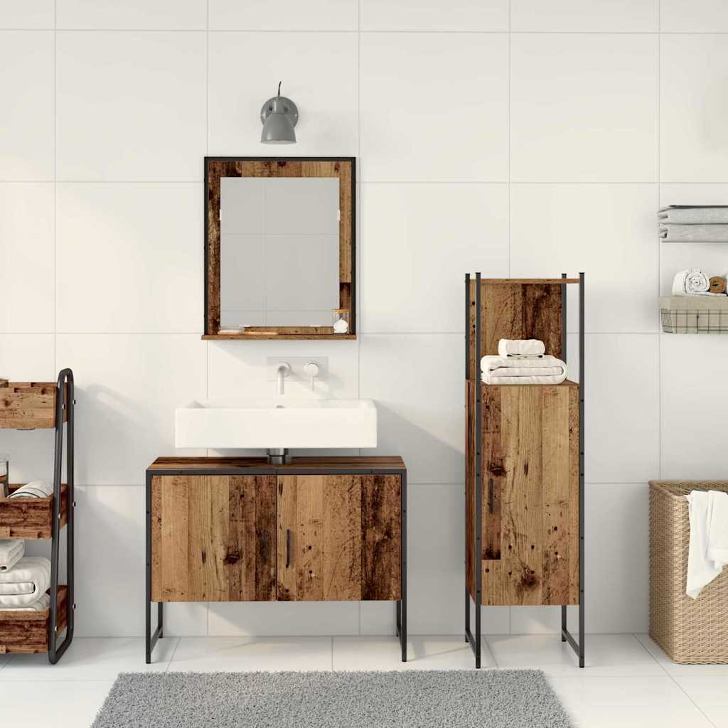 Badkamermeubelset met plank met opslag 3 pcs Bruin Bewerkt hout is nu te koop bij PeponiXL, paradijselijk wonen!