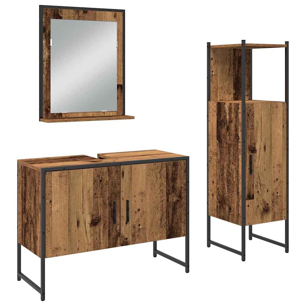 Badkamermeubelset met plank met opslag 3 pcs Bruin Bewerkt hout is nu te koop bij PeponiXL, paradijselijk wonen!