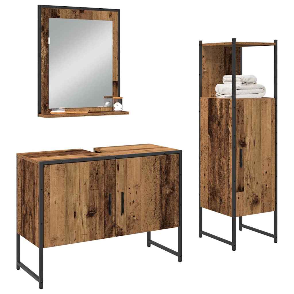 Badkamermeubelset met plank met opslag 3 pcs Bruin Bewerkt hout is nu te koop bij PeponiXL, paradijselijk wonen!