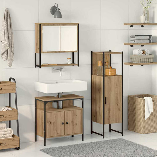 Badkamermeubelset met plank met opslag 3 pcs Bruin Bewerkt hout is nu te koop bij PeponiXL, paradijselijk wonen!