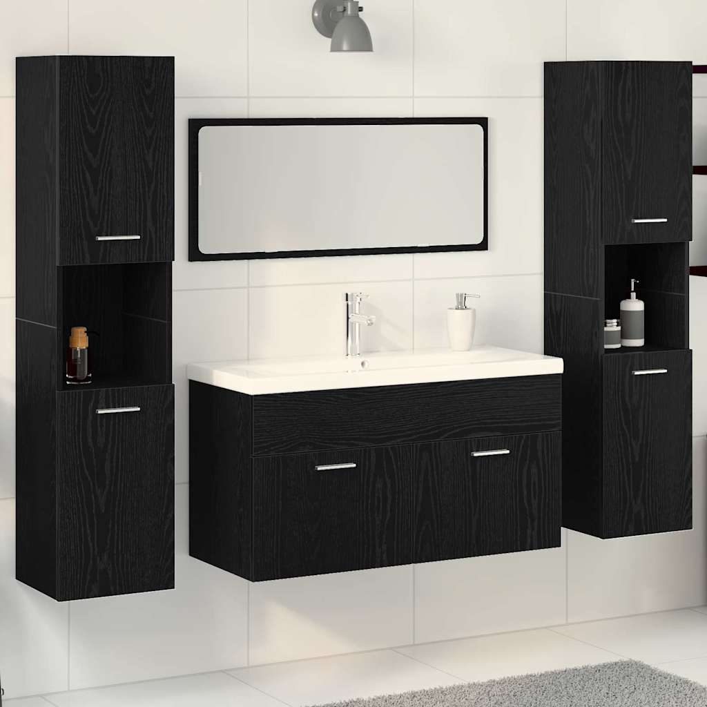 Badkamermeubelset Wandgemonteerd 4 pcs Zwart Eiken Bewerkt hout is nu te koop bij PeponiXL, paradijselijk wonen!