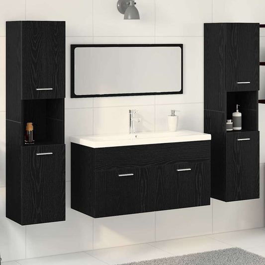 Badkamermeubelset Wandgemonteerd 4 pcs Zwart Eiken Bewerkt hout is nu te koop bij PeponiXL, paradijselijk wonen!
