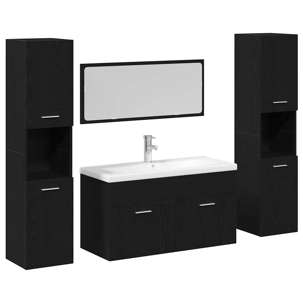 Badkamermeubelset Wandgemonteerd 4 pcs Zwart Eiken Bewerkt hout is nu te koop bij PeponiXL, paradijselijk wonen!